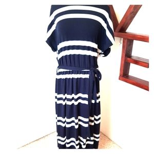 Navy blue and white stripped maxi dress